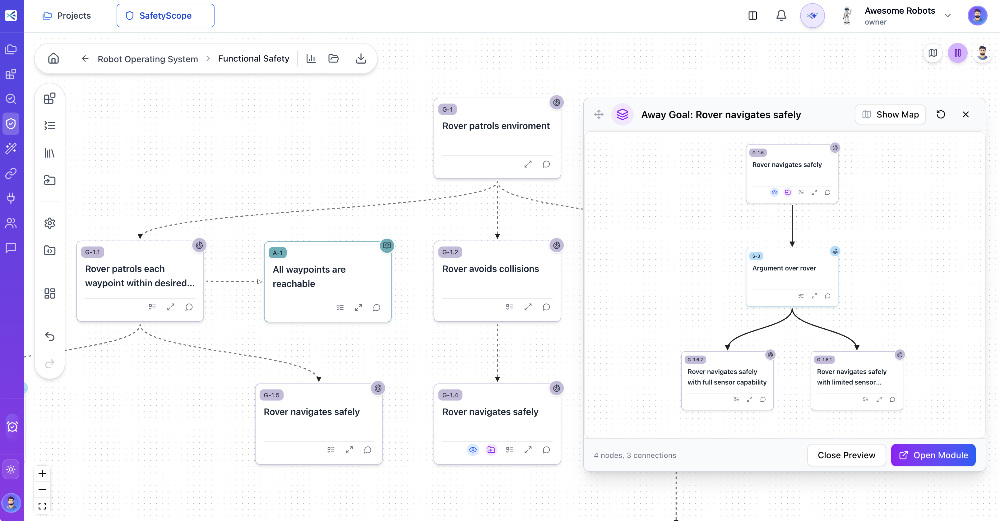 SafetyScope GSN Builder - Hierarchical goal structuring with argument decomposition